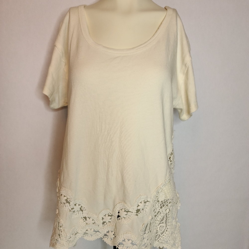 Free People Cream Shirt crochet accents XS